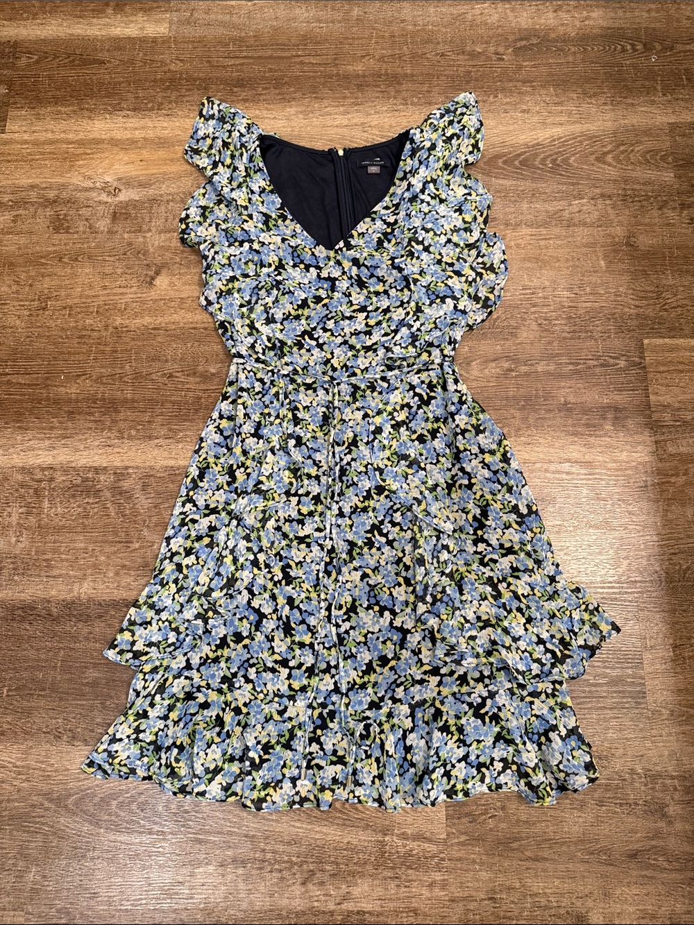 Tommy Hilfiger Black Mini Dress with Blue and Yellow Floral Print